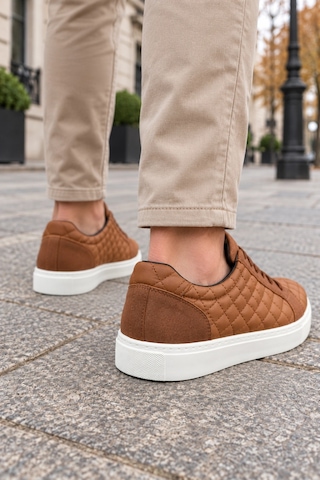 Mevese Egitserp Bağcıklı Cilt Kapitone Desenli Erkek Günlük Sneaker Ayakkabı - Taba