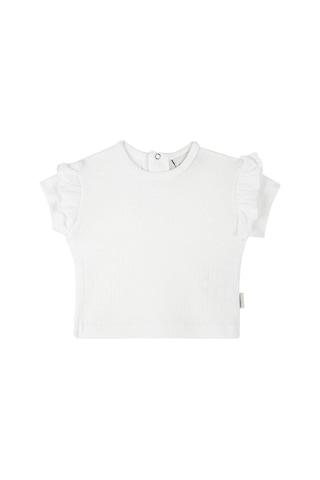 Antebies Organik Beyaz Jakarlı Fırfırlı Kısa Kollu Kız Bebek Tshirt