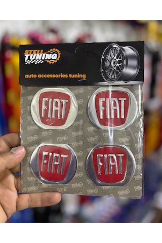 Universal Araç Uyumlu, Fiat Jant Göbeği Arması, Sticker 4'lü Set 60mm Kırmızı