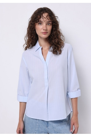 Colin's Colins Regular Fit Shirt Neck Çizgili Kadın Mavi Roll-up Gömlek Cl1074640 Q1.v1 Ble Mavi