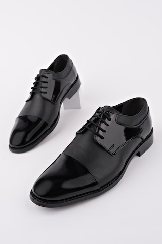 Muggo Mitkov Hakiki Deri Klasik Günlük Ortopedik Bağcıklı Erkek Ayakkabı Siyah