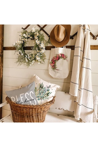 Shineyee 4 Adet 45x45 Cm Fantezi Linen Kumaş Köy Stili Ev Dekoru Yastık Kılıfı, Gizli Reçme, Tek Taraflı Baskı, Yeşil Renk, Konforlu Ve Dayanıklı Haki - Gri