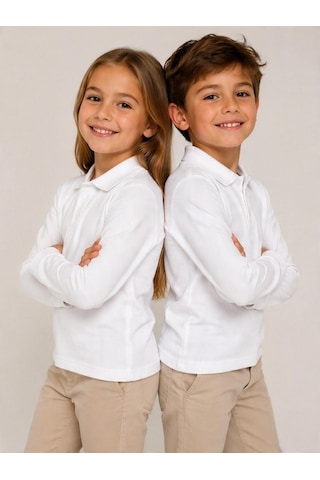 Polo Yaka Çocuk Uzun Kol Tişört - Unisex 6- 17 Yaş