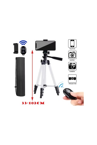Shopytech 102 Cm Hafif Tripod Telefon/kamera Uyumlu Bluetooth Uzaktan Deklanşörlü 360 3-yönlü Kaf 1 Adet