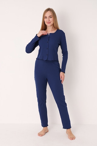 Nbb Kadın Lacivert Önden Düğmeli Pijama Takımı Lacivert
