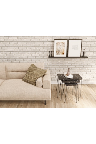 Zigon Sehpa 3'lü Dikdörtgen Siyah Tel Ayaklı Siyah Mermer