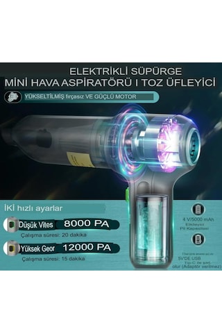 Auhma 12000pa Şarjlı Profesyonel Vakumlu Emiş Ve Üfleme Özellikli Mini Araç Süpürgesi 1