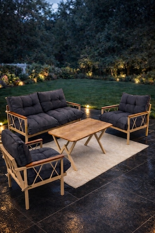 Ard & Garden Miray Cappuccino 211 Masalı Antrasit Fermuarlı Düğmeli Bahçe Oturma Grubu Balkon Oturma Takımı Salon Antrasit