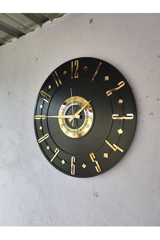 Siyah Renk Gold Sayılı Hediyelik Ahşap Dekoratif Ev Hediyelik Duvar Saati 50cm Gold - Siyah