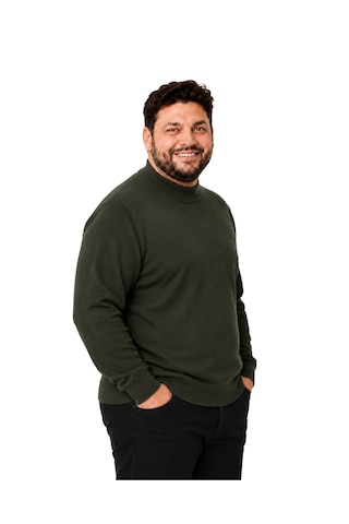 Battalmoda Erkek Büyük Beden Haki Yarım Balıkçı Pamuklu Kazak 3xl-4xl-5xl-6xl