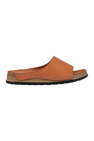 Napa Shoes Hakiki Deri Lazer Kesim Delikli Rahat Taban Kadın Terlik Napa-309 Taba