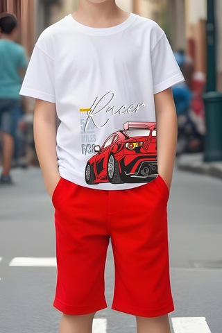 Fyk Kids Erkek Çocuk Racer F/38 Baskılı Alt-üst Takım Kırmızı