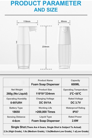 Anjiexun Magic Color Nefes Alan Işık Kızılötesi Sensörlü Sabunluk Beyaz