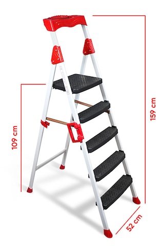Elegance 4+1 Geniş Basamaklı Kolay Taşıma Aparatlı Merdiven Kaliteli Paslanmaz 4+1 Basamaklı