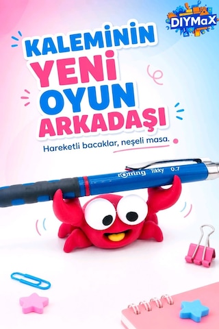 Sevimli Yengeç Kalem Fırça Tutucu Masa Aksesuarı Ofis & Öğrenci Hediyesi Dekor Sü - Kirmizi Kırmızı