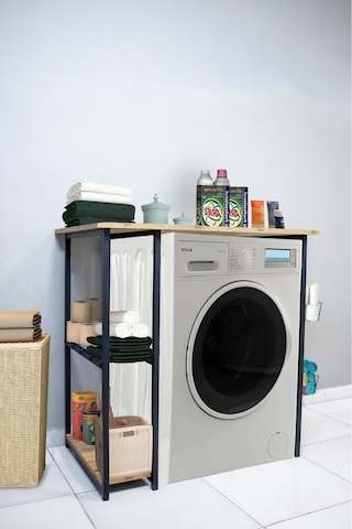 Nr Çamaşır Makinesi Üstü Yatay 2 Raflı Düzenleyici Siyah Metal Siyah