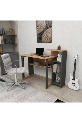 Saye 5 Raflı Kitaplıklı Çalışma Masası Çam - Antrasit Antrasit - Atlantik Çam