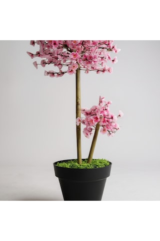 Luxdecor Yapay Sakura Ağacı - Pembe Bahar Esintisi 110 Cm Siyah Plastik Saksı Pembe