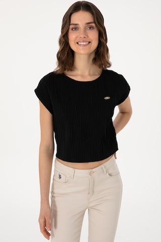 U.S. Polo Assn. Kadın Siyah Crop Bisiklet Yaka Tişört 50299812-VR046