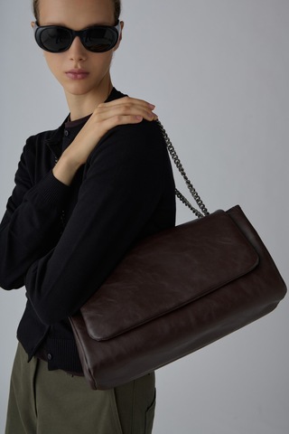 Suud Collection Acı Kahve Milan Zincirli Deri Çanta Koyu Kahverengi