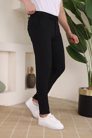 Moderie Butik Erkek Slim Fit Likralı Bilek Boy Dilli Kumaş Pantolon Siyah