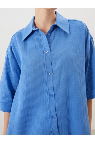 Lcw Comfort Mavi Oversize Dokulu Kadın Gömlek