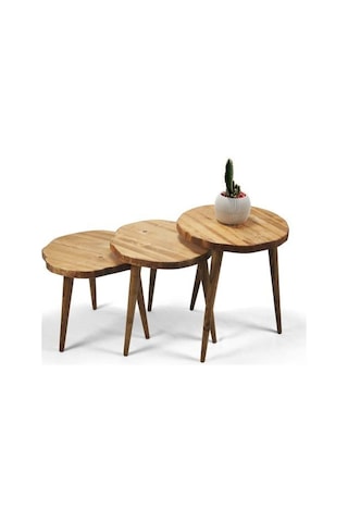 Doğal Ağaç Masif Kütük Yuvarlak 3’ Lü Zigon Sehpa (553069096)