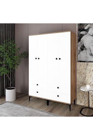 Kalender Dekor Silvia-1-1 Slv02, 4 Kapaklı, 4 Çekmeceli Gardırop
