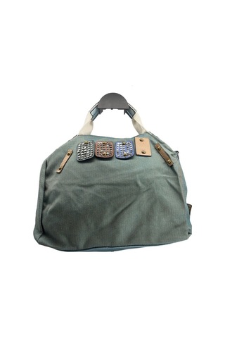 Sentt Büyük Boncuklu Kot Kumaş Çanta-Turkuaz