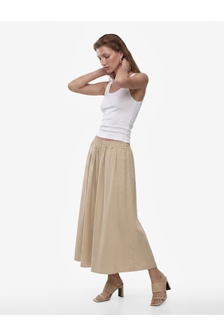 Koton Keten Görünümlü Beli Lastikli Loose Fit Kloş Etek Bej 6sak70241pw Ekru