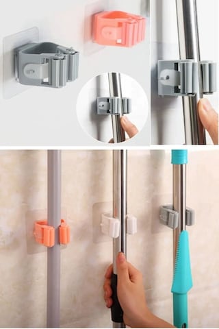 4 Lü Yapışkanlı Pratik Mop Temizlik Fırçası Tutucu Paspas Süpürge Fırça Ve Mop Askısı Beyaz Askı Set Renkli