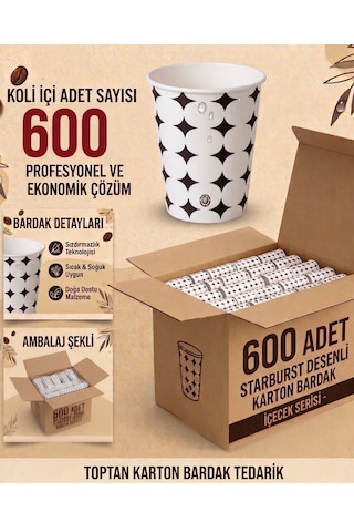 600 Adet Karton Bardak 7 Oz Sızdırmaz Vending Modeli Kahve Çay Meşrubat Bardağı Sıcağa Dayanıklı Karton Bardak