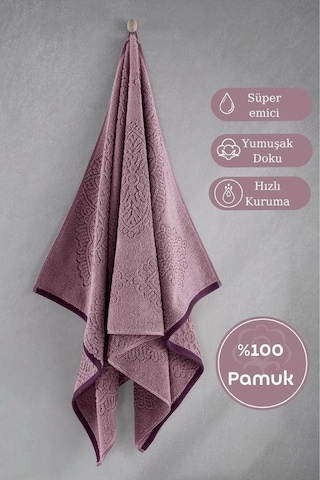 Pamuk Tekli Havlu Jakarlı Karna Premıum Vance - 70 X 140 Pudra