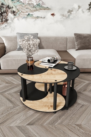 Yin Yang Unıty Serenıty Orta Sehpa 4 Lü Siyah Meşe 70 Cm Meşe