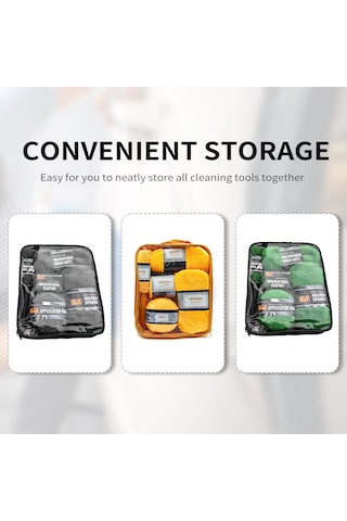 Samdoo Araç Temizleme Seti - 9 Parça Mikrofiber Bez, Eldiven Ve Sünger Turuncu