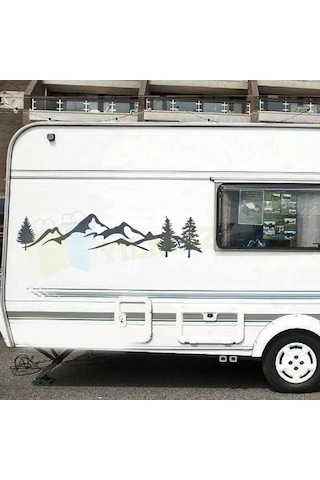 Karavan Çekme Dağ Orman Ağaçlar Oto Sticker Etiket Yapıştırma Çıkartma 1 Çift