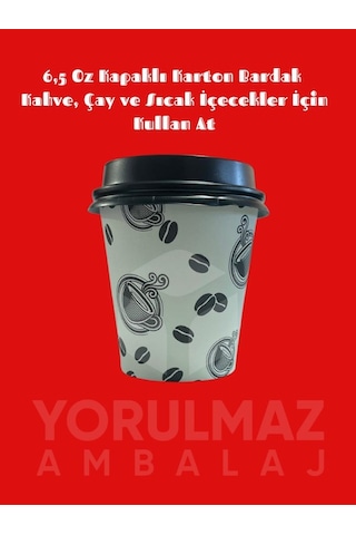 6,5 Oz Kapaklı Karton Bardak 100 Adet Kahve Ve Sıcak İçecekler İçin Sızdırmaz, Tek Kullanımlık 50