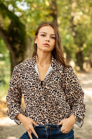 Verdeblanco Leopar Desenli Dijital Baskılı Uzun Kollu Relax Gömlek Leopar