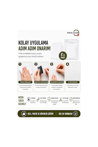 Mainshop 6'lı Set Pratik Şişme Simit, Havuz Ve Deniz Botu Tamir Yaması - Kendinden Yapışkanlı Onarım Seti M-51