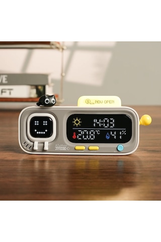 Atuman Mood-a Akıllı Termometre Higrometre Saat Retro Piksel Ekranlı Sıcaklık Nem Ölçer, Usb Şarjlı Masaüstü Akıllı Oda Monitörü, Animasyonlu Dekoratif Ev & Ofis Cihazı Hediyelik Süs Siyah