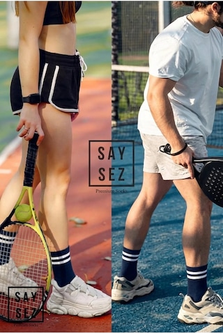 Saysez Bambu Unisex Tenis Kolej Çizgili Premium Lacivert Renk Dikişsiz Soket Çorap 3'lü Paket Lacivert