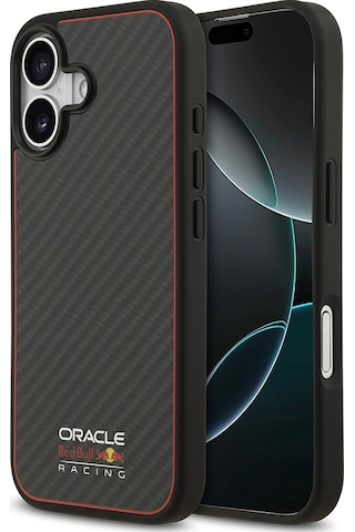Apple Uyumlu iPhone 17 Kılıf Redbull Lisanslı M-safeli Karbon Fiber Parlayan Logolu Kevlar Kapak Siyah Siyah