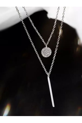 925 Ayar Gümüş Zirkon Taşlı Cift Zincirli Kolye