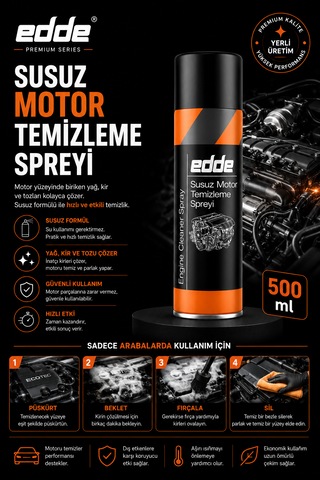 Edde Araba Araç Oto Susuz Motor Temizleyici Sprey 500 Ml Oto Bakım Ürünleri Oto Detailing