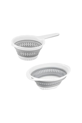 Katlanabilir Süzgeç Seti, 40 Cm Yuvarlak Ve 30,5 X 14 Cm Saplı, Bpa İçermeyen, Beyaz Ve Gri, 2&apos Li