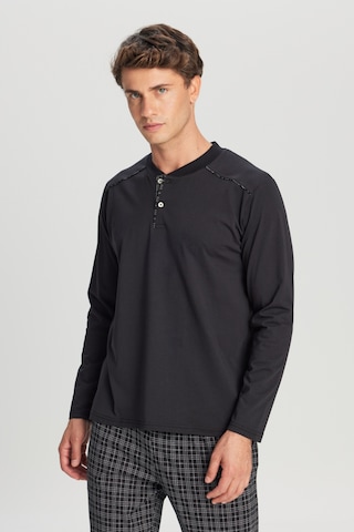 AC&Co / Altınyıldız Classics Erkek Sıyah %100 Pamuk Standart Fit Hakim Yaka Desenli Cepli Pijama Takımı Siyah