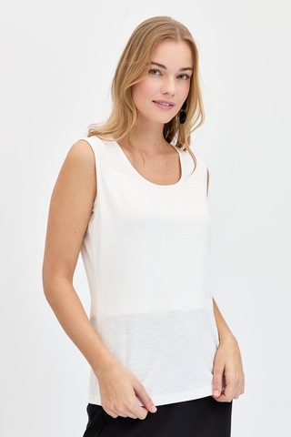 Kadın Sıfır Yaka Flamlı Kumaş Basic Askılı Tshirt Ekru Ekru