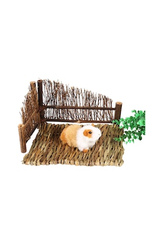 Qingmipy Küçük Evcil Hayvanlar İçin Doğal El Dokuma Çimen Mat - Dinlenme, Oynama Ve Diş Tırmalama S Boyut