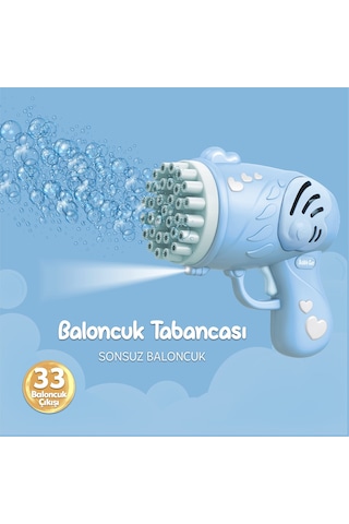 33 Kanal Işıklı Pilli Baloncuk Makinesi Köpük Tabancası Bubble Gun Machine - Mavi