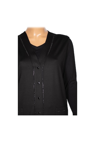 Hesna Kadın Umut Battal Beden Beş Düğmeli Cepli Penye Siyah Yelek Siyah